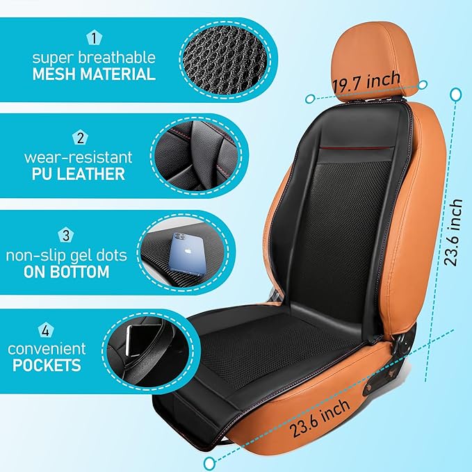 Cooling Car Seat Cover Ventilated Cooling Seat Covers for Cars Front Seats Leather 3-in-1 16 Fans Cooling Car Seat Cushion Massage Car Seat Cover with Climate Control 1PCS (Black)