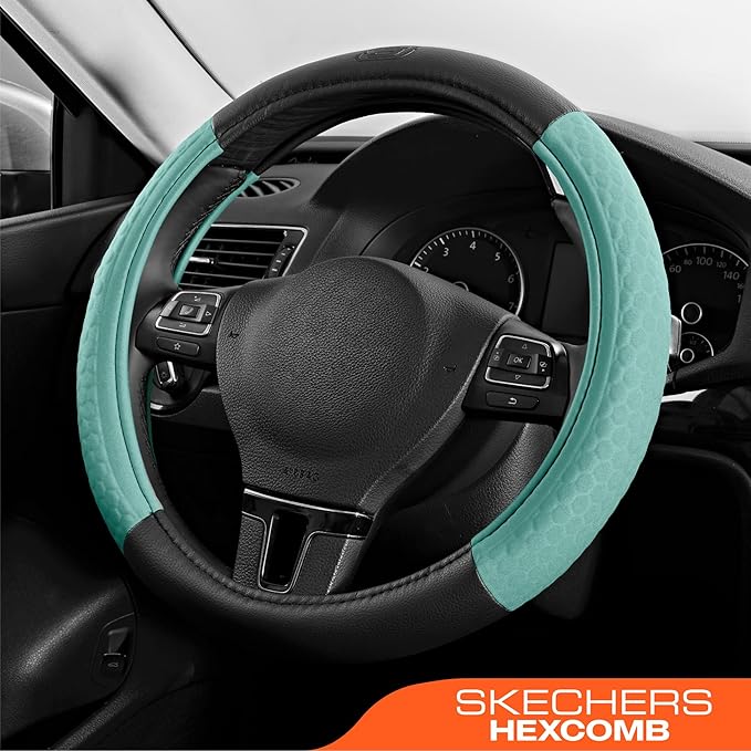 Skechers Steering Wheel Cover,Leather Steering Wheel Cover Hexcomb Design Embedded TPE Steering Wheel Universal Fit 14" 1/2-15" Car Wheel Protector for Men Women Fit Suvs,Vans,Sedans,Car,Trucks,Mint