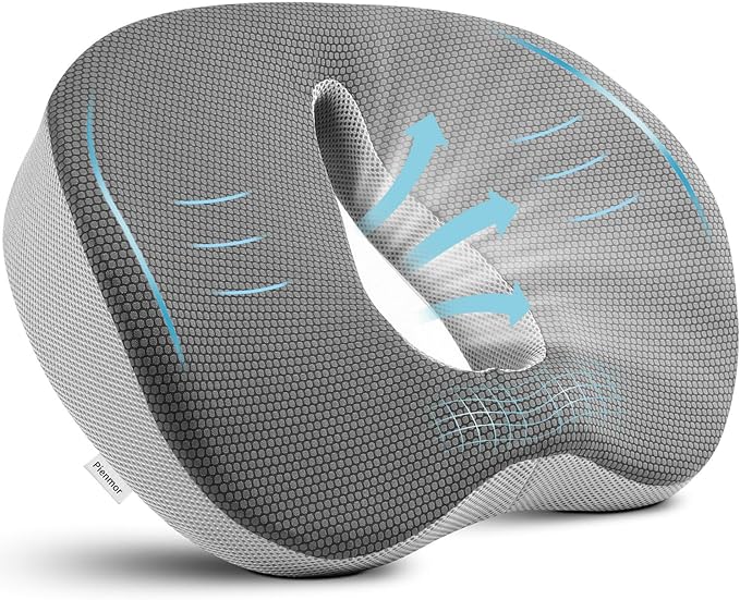 Memory Foam Seat Cushion, Pressure Relief Seat Cushion for Tailbone Pain, Anti-Skid Comfortable Hip Pillow, Support Cushion for Office Chair, Car, Wheelchair, Sciatica and Backache (Grey)