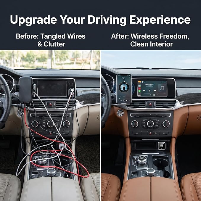 Wireless CarPlay Adapter, 2-in-1 Mini CarPlay & Android Auto Wireless Adapter, Plug & Play, Auto Connect, Car Accessories, Car Play Dongle Compatible with iPhone & Android