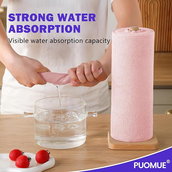 Puomue 55 Pack Microfiber Cleaning Cloth Roll, Tear Away Reusable Towels, 11" X 9", Ultra Absorbent & Lint Free Microfiber Cloth for Cleaning Cars, Kitchen, Window, Home and Shop (Pink, 9"X11"-55PK)
