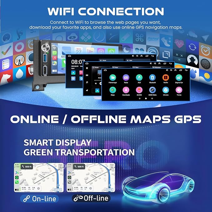 4G+64G Android 13 Car Radio for Dodge Ram (1994-2001)& Chrysler Town and Country (1990-2000) & Jeep Grand Cherokee (1993-1998), 6.2''Touch Screen Stereo with Wireless CarPlay&Android Auto