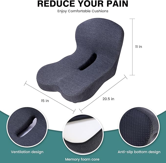 ZUAMEGUMemory Foam Car Seat Cushion – Ergonomic Driver Cushion for Sciatica & Tailbone Pain, Breathable Non-Slip Car Seat Pad for Car, Office Chair, Wheelchair