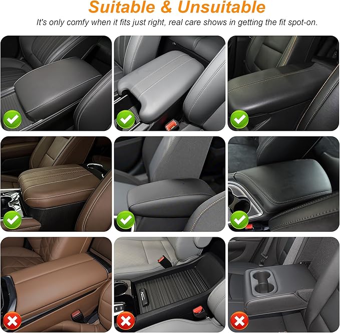 Center Console Cover for Cars Fit for Jeep Renegade Leather Armrest Covers with 2 Storage Bags(Black)