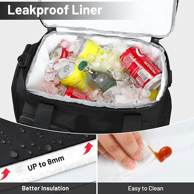 MIER Lunch Box for Men Heavy Duty Insulated Lunch Bag 20 Cans Large Leakproof Soft Cooler Bags with Multiple Pockets for Picnic Work Travel (Black)