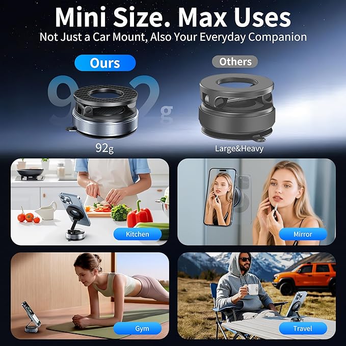 Car Phone Holder for Magsafe, Suction Cup Phone Mount 360° Adjustable Vacuum Magnetic Phone Holder, Cell Phone Holders for Your Car Compatible with iPhone 17 Pro Max 16 15 14 13 12 (Carbon Fiber)