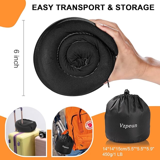 Travel Pillow - Hooded Neck Pillow Airplane Memory Foam Filling for Plane, Office, Cars Sleeping, Road Trip, Long Flights, Airplane Travel Essentials, Includes Eye Mask & Earplugs (Black)