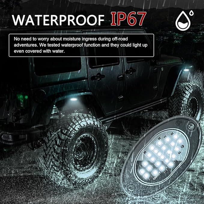 4 PCS LED Rock Lights, Super Bright Neon Underglow Lights, Waterproof Ambient Underglow Light Kit, Universal Undercar Neon Light Kit for Pickup Off Road RZR SUV ATV UTV Car (White)