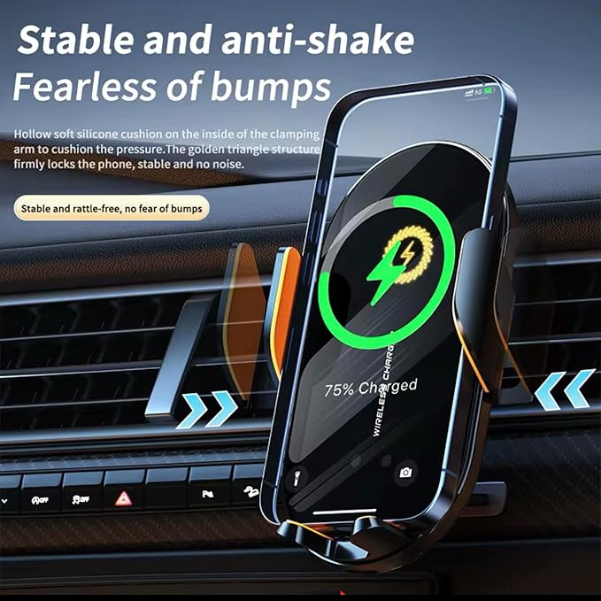 Car Vent Phone Holder - Wireless Fast Charging MagSafe Mount for iPhone and Android with Automatic Clamping, Built-in Battery and Sensors