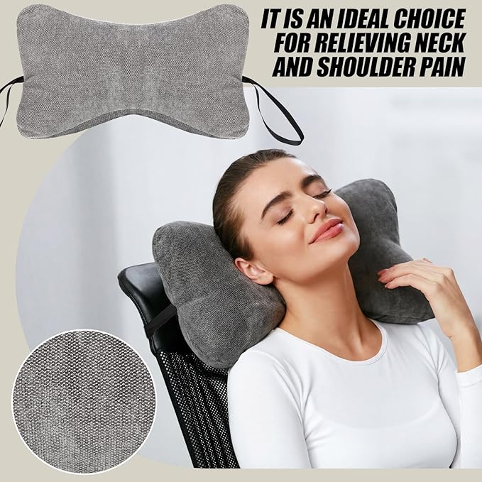 Dog Bone Shaped Travel Neck Pillow with Washable Removable Cover Have Loops on Either End for Car Bus Truck Driving Comfort Head Rest Support Neck Cervical Chiropractic Pillow (Gray)