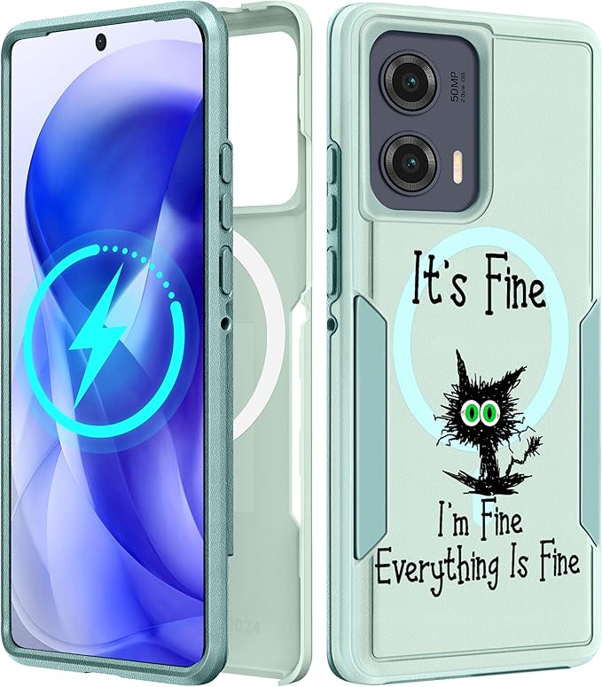 for Moto Edge 2024 Case - Compatible with MagSafe Women Girls Cute Magnetic Protective Phone Cover Cool Kawaii Girly Cat Heavy Duty Shockproof Design for Motorola Moto Edge 2024 Cases