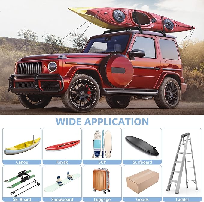 WOOWAVE Premium Kayak Roof Rack Pads Universal Car Soft Roof Rack Kayak Carrier for Canoe/Surfboard/Paddleboard/SUP/Snowboard with Tie Down Straps, Tie Down Rope, Quick Loop Strap and Storage Bag