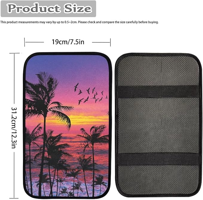 Dreaweet Sunset Palm Tree Print Arm Rest Cover for Car Women Purple Car Center Console Cushion Pad Hawaiian Car Accessories Universal Armrest Cover for SUV Sedan