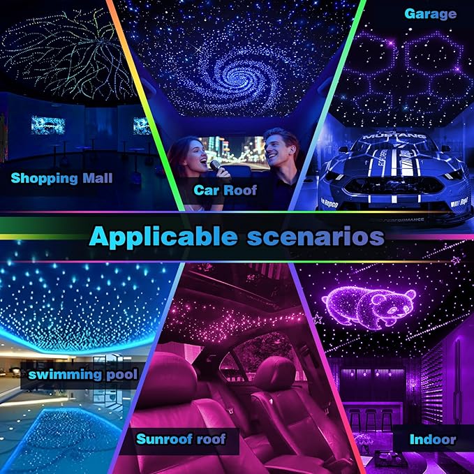 Twinkle Starlight Headliner Light,32W 1000pcs 13.1ft LED Star Ceiling Fiber Optic Light Kit APP/Remote Control for Car/Home/Party