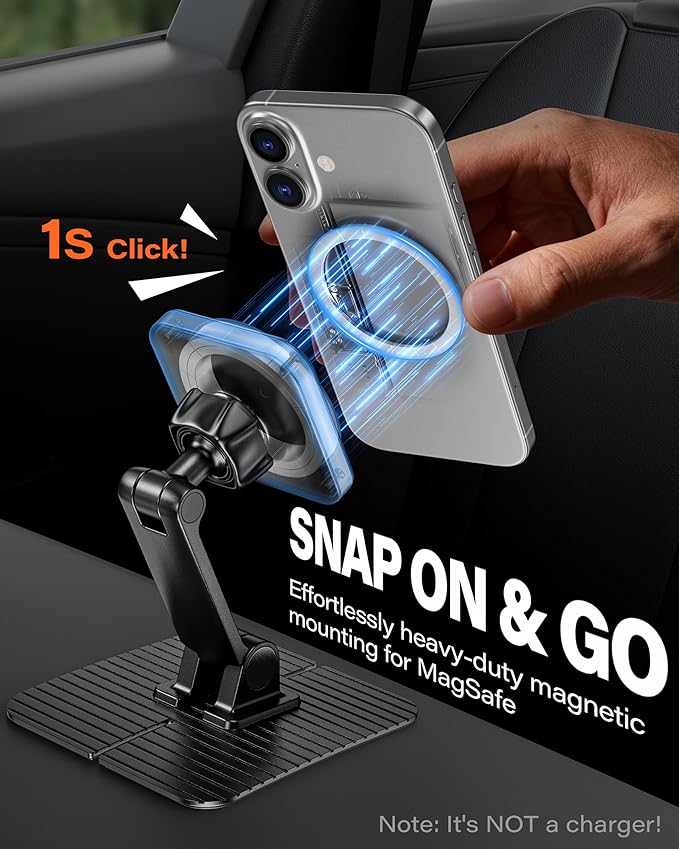 APPS2Car for Magsafe Car Mount, Magnetic Phone Holder for Car, 360° Adjustable Cell Phone Mount with Large Adhesive Base, Fits Flat & Curved Dashboards, Compatible with iPhone, Samsung, Smartphones
