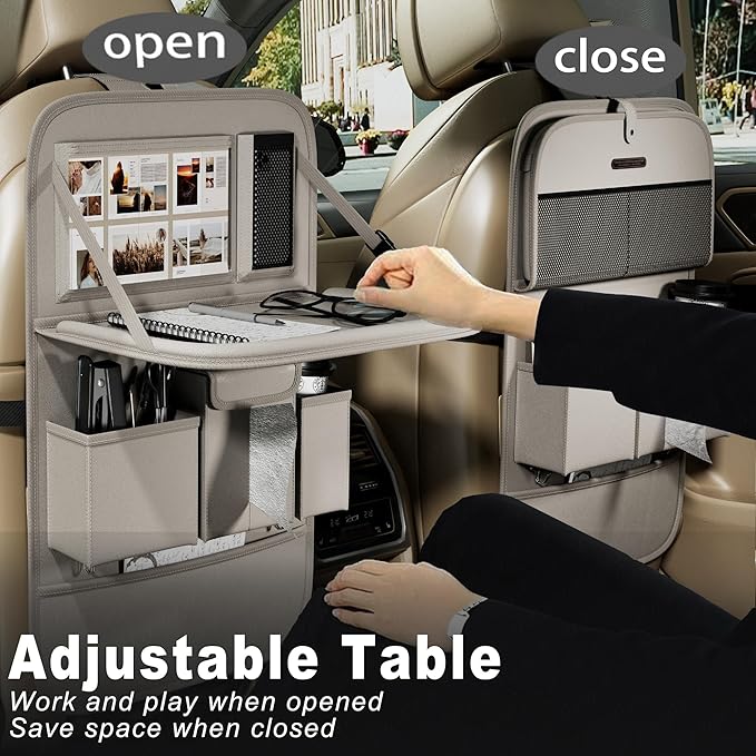 XDV Car Seat Organizers,Multi-functional Back Seat Protectors, Storage Pouches, and Tray Holders (for Cars, Kids, Seat Back and Rear Seats) (Plain Gray, 1 Pcs)