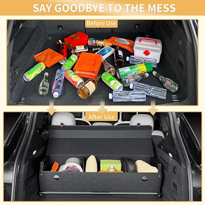 SUV Trunk Organizers, Leather Car Trunk Storage Organizer with Lid & Push-pull Handle, Large Capacity Waterproof Cargo Storage Box for SUVs Sedans Vans (39.7 x 11.4 x 12.2in)