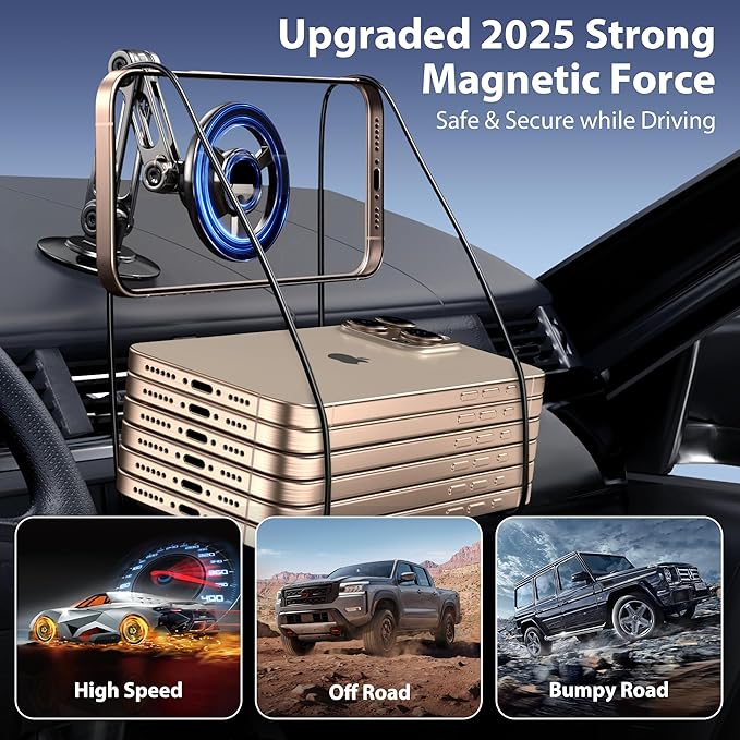 Ultra Magnetic Long-Arm Phone Holder Stand, Fits for MagSafe Car Mount Bracket【Windshield+Vent+Dash】, 360° Rotation Adjustable Strong Magnets Car Mount Desk Office Phone Cradle Holder, Black