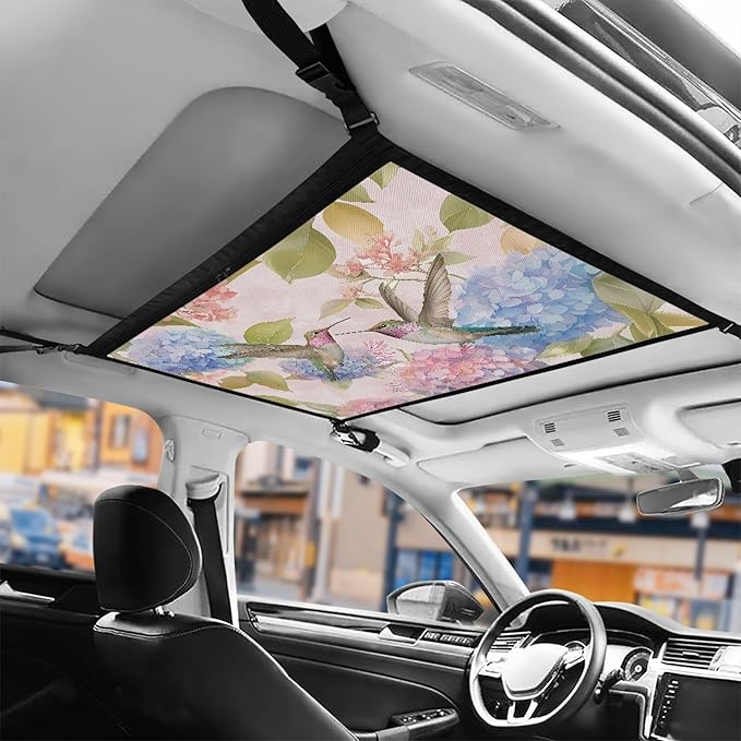 NDISTIN Hummingbird Car Ceiling Cargo Net Large Capacity Car Interior Roof Storage Net Hydrangea SUV Sundries Storage Pouch Loadbearing Mesh Net Holder with Adjustable Buckle Auto Accessories