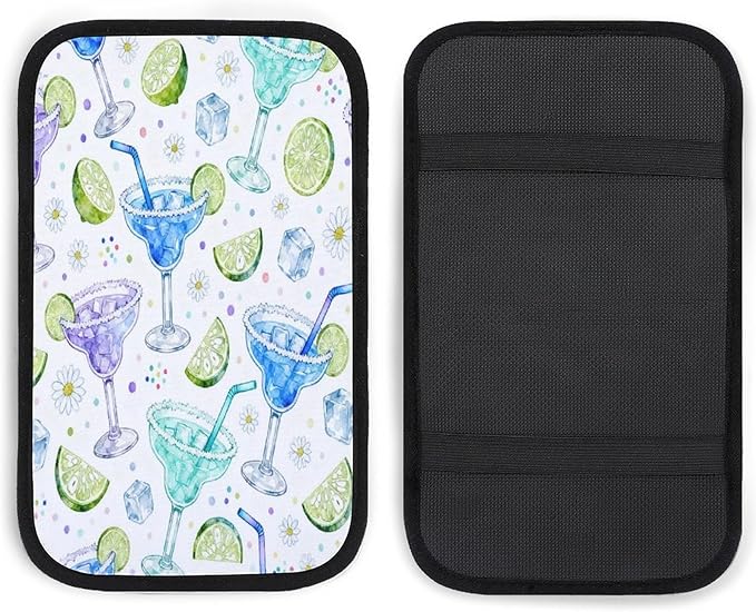 Colorful Margarita Glasses Car Center Console Decor Handrail Armrest Box Cushion Interior Covers Car Protector Pad Lid Cover Accessories Universal Fit for Auto Truck Vehicles