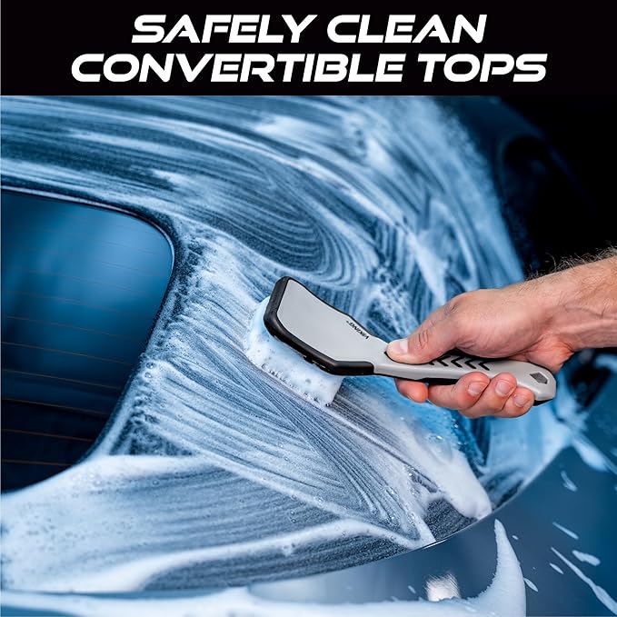 VIKING Upholstery Cleaner Scrub Brush, Cleaning Brush for Seat Covers and Car Detail Kit, Grey with White Bristles, 9.3 x 2.5 x 2.5 inch