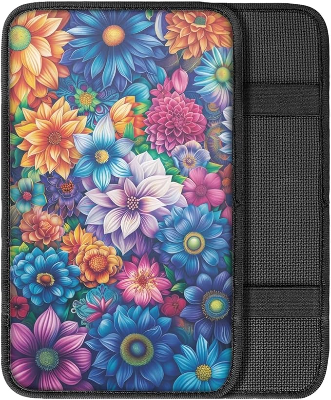 Boho Mandala Flower Car Center Console Armrest Cover Boho Car Accessories Dust-Proof Auto Armrest Box Cover Center Console Pad for Truck Sedan SUV, Easy to Install