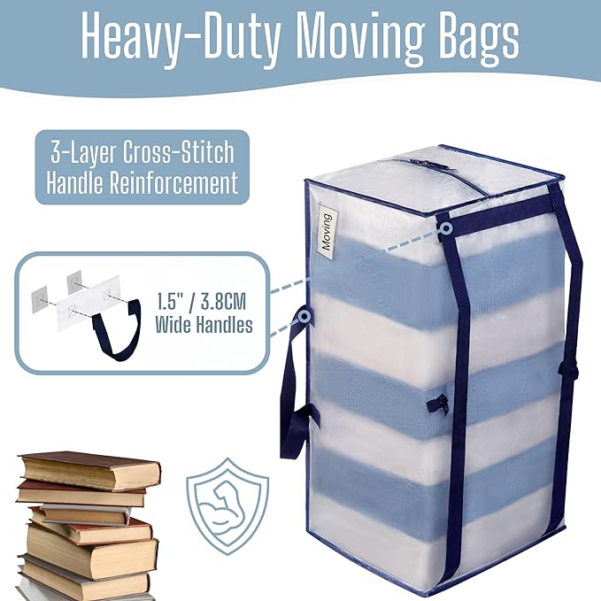 VENO 8 Pack Heavy Duty Moving Bags with Backpack Straps, Zippers & Handles, Extra Large Packing Bags for College Dorm Essentials, Moving Supplies Alternative to Cardboard Moving Boxes