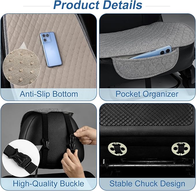 Car Seat Covers, 2 Pack Linen Front Seat Covers for Car, Non-Slip Soft Breathable Front Car Seat Protector Universal Fit Most Automotive, Van, SUV, Trucks (2Pack Light Grey)