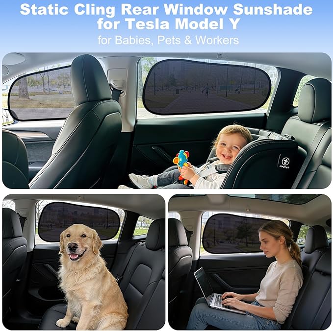 ZATOOTO 4Pack Tesla Model Y 2020-2024 Window Shades for Side Window丨Clear for Safe Driving | 95% UV & Heat Block | No Adhesive, Easy Install | Enhanced Visibility, Tool-Free Install