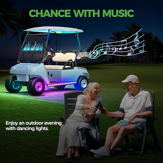 10L0L 6PCS Golf Cart Underglow LED Light Strip Kit with Canopy Lights, 22 Dream Color Modes Underglow LED Light Strip Control Music Sync IP67 12V-80V Input for Yamaha EZGO Club Car