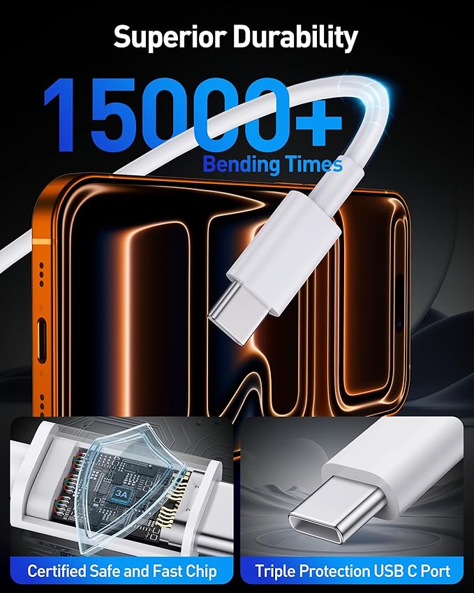 iPhone 17e 17 16 15 Pro Max Car Charger Fast Charging, 90W 4-Port USB C Car Charger 12-24V Cigarette Lighter Adapter with 3FT USB C Cable for iPhone 17/17 Pro Max/17e/16/16 Pro Max/15 Pro/Plus, iPad