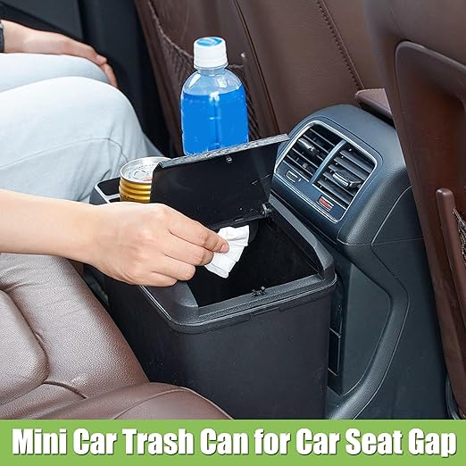Multifunctional Car Trash Can with Mini Cup Holder, Spacious Backseat Floor Organizer Leak-Proof Vehicle Trash Can Bin Waste Container with Lip, Car Storage Box Suitable for Cars, Truck, SUV