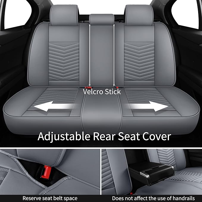 Nappa Leather Car Seat Covers Full Set, Gray Car seat Protector 5 Seats, Waterproof Car Seat Cushion, Universal Automotive Seat Covers Fit for SUV Truck Pick-up Sedan, Front and Rear