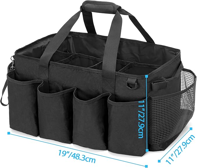 HODRANT Extra-Large Cleaning Caddy, Organizer with Handles for Cleaning Tools & Products Storage, Large Capacity Tote Bag for Car, Home & Housekeeping Work, Black