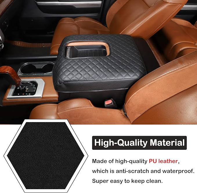 Aunginsy Leather Center Console Armrest Cover Compatible with Toyota Tundra 2014-2021, Car Armrest Pad Seat Box Cover Cushion Lid Scratch Protector Customized Waterproof Plaid Interior Accessories