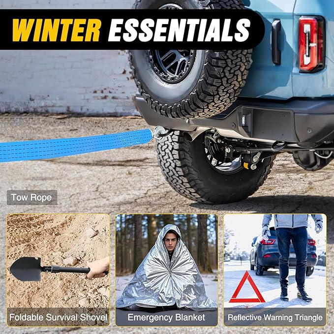 Nilight Car Emergency Kit with Jumper Cable Air Compressor Tire Repair Essential Tools First Aid Alligator Connector Electrical Kit for Travel Camping Outdoor Cars Truck SUV RV