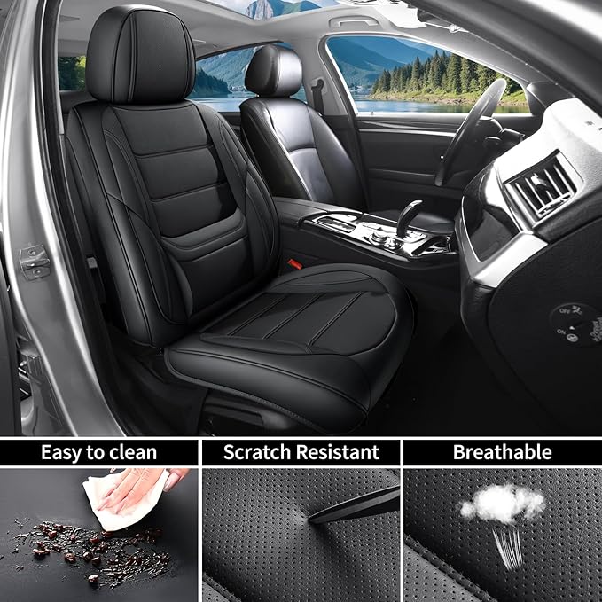 Car Seat Covers Full Set Custom fit for Chevrolet/Chevy Equinox 2005-2026 - Luxurious Faux Leather with Lumbar Support, Breathable, Anti-Skid, Durable & Comfortable (Black,Full Set)