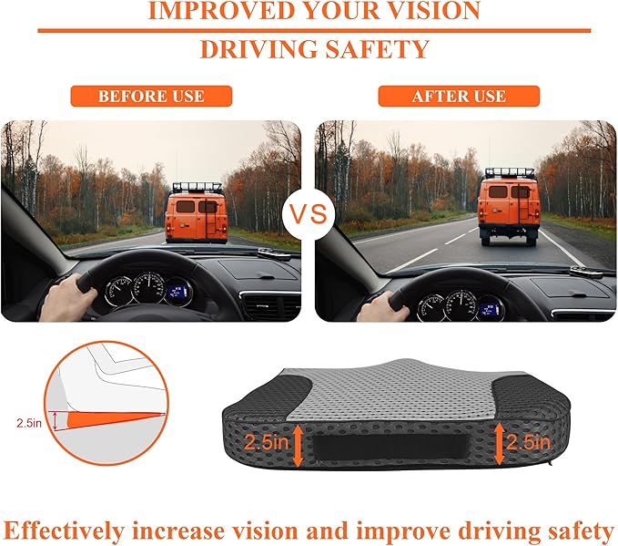 kingphenix Premium Car Seat Cushion, Memory Foam Driver Seat Cushion to Improve Driving View- Coccyx & Lower Back Pain Relief - Seat Cushion for Car, Truck, Office Chair (4D Mesh Gray & Black)
