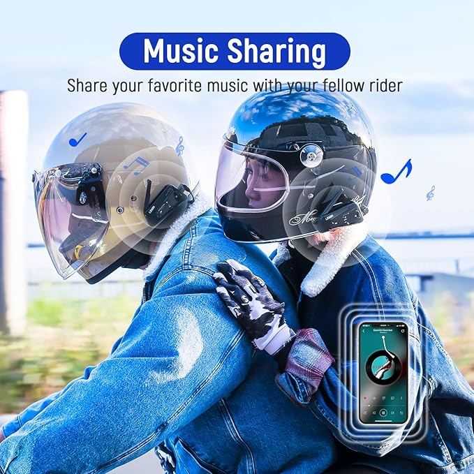 LEXIN MeshCom Motorcycle Helmet Bluetooth Headset, 24 Riders Mesh Communication System, Dual Chips with Audio Multitasking/Music Sharing/1100mAh Battery/FM Radio/Noise Reduction/Waterproof, Dual Pack