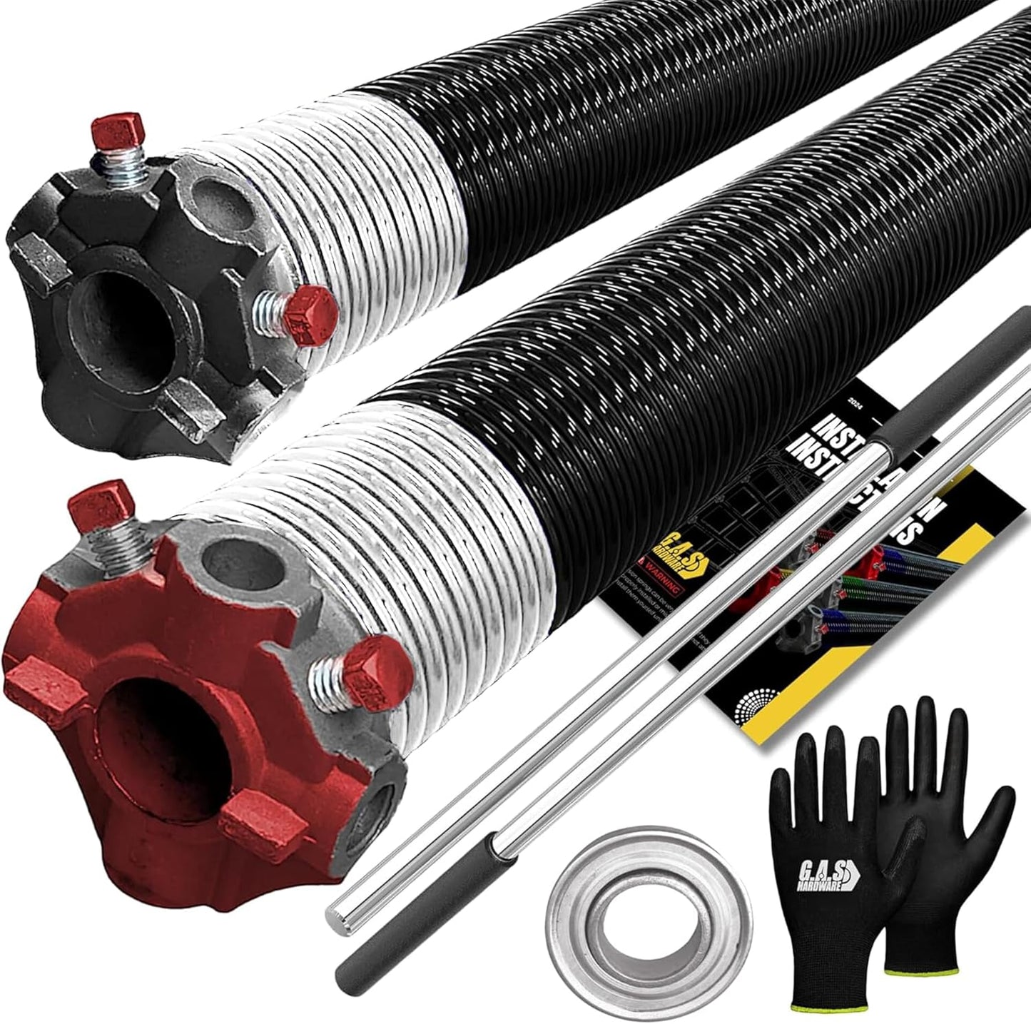Garage Door Torsion Springs 218x2x24 Includes 1” Steel Bearing, Gloves, and Winding Bars for Left and Right Side of Garage Door Precision E-Coating 5-Year Warranty Minimum 30,000 Cycles (Pair)