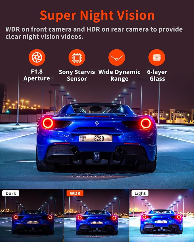 Kingslim D4PRO Dash Cam Front and Rear - 4K + 2K Dual Car Dashcam with WiFi GPS Dash Camera, Optional Inside Recording, Voice Control, Type C, Support 256GB Max