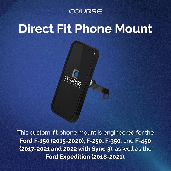 Course Motorsports DirectFit Phone Mount | MagSafe Compatible Head Non Charging | Compatible with Ford F150 (2015–2020), F250/F350/F450/F550 (2017–2022 Sync 3) & Expedition (2018–2021) - Left or Right