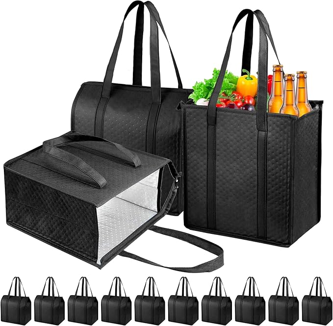 Insulated Grocery Bags with Zippered top Frozen Food Shopping Groceries Travel Insulated Tote Cooler Thermal Bags