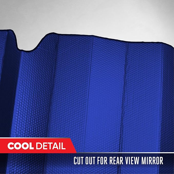 Motor Trend Blue Accordion Folding Car Windshield Sun Shade - Blackout Sun Visor for Car Windshield - Foldable Jumbo Sunshade and Front Window Truck Sun Screen for UV Sun Protection - 66 x 27