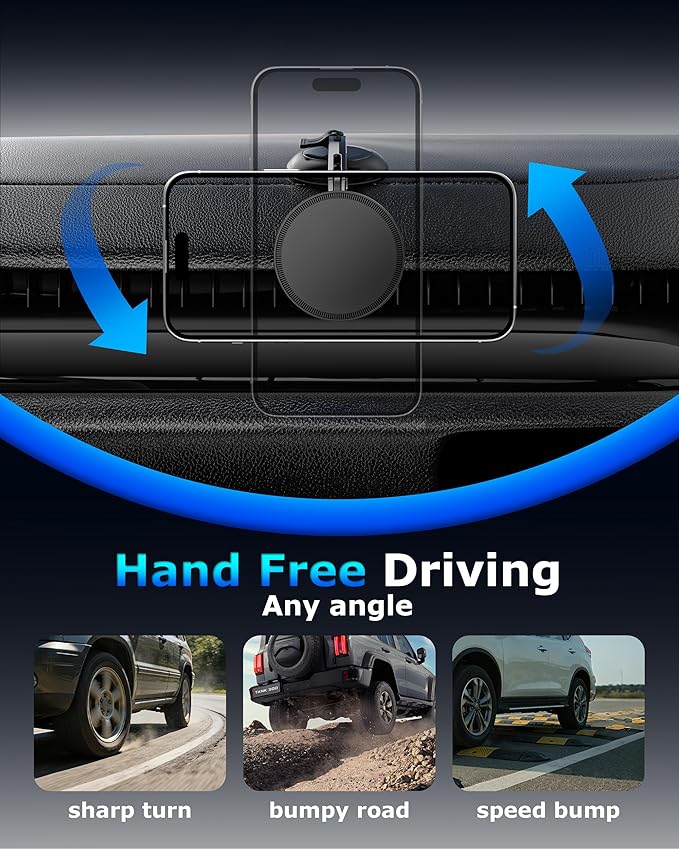 ZBF Magnetic Phone Holder for iPhone MagSafe Car Mount, Vacuum 360°Adjustable Car Phone Holder（Dashboard & Windshield） Magnet Cell Phone Holder Mount for iPhone 17/16/15/14/13 Android Galaxy