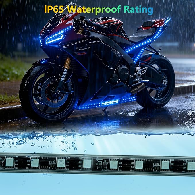 Motorcycle LED Underglow Kit, RGB LED Strips Waterproof Motorcycle Lights, Motorcycle Lights Underglow Kit with APP Control (10Pcs+APP+USB)