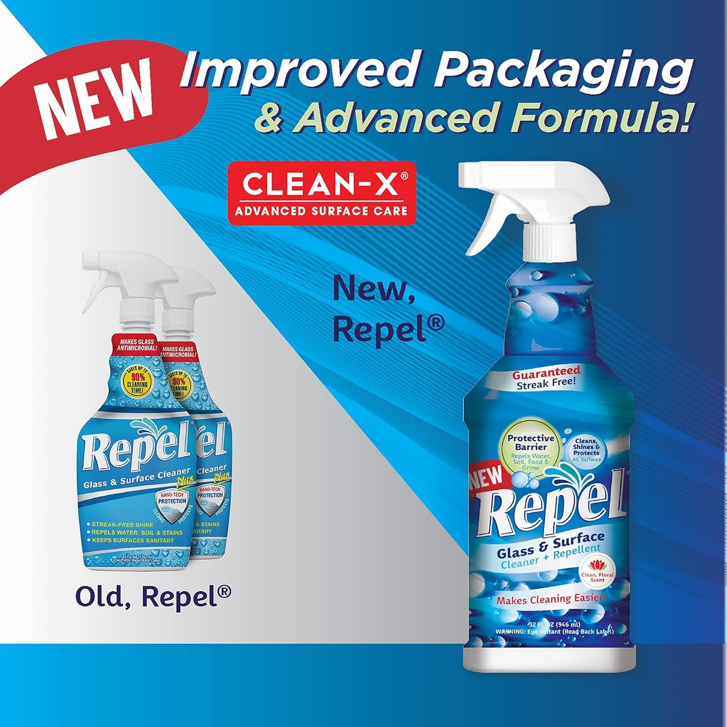 Clean-X REPEL Glass & Surface Cleaner 32 fl. oz. - Cleans & Repels water spots and dirt on glass, mirror, tile and multi surface by UNELKO (3)