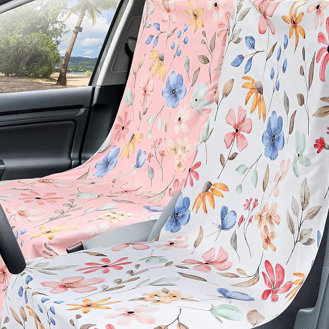 2 Pack Car Seat Towel Covers with Storage Bag 63 x 32 Inch Athletic Running Towel Seat Sweat Washable Non Slip Cover Gift for Car Outdoor Sport Activities (Watercolor Flowers)