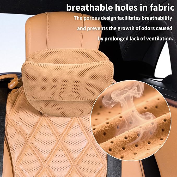 Car Neck Pillow, Premium Suede Car Neck Pillow with Adjustable Strap, Ergonomic Car Neck Support Pillow for Relieve Driving Fatigue (Palomino Brown)
