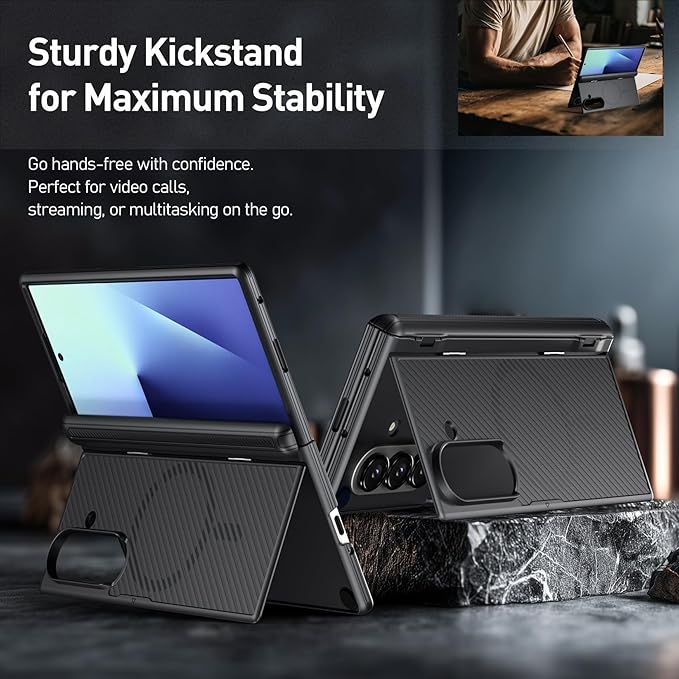 Poetic Revolution Flex Case for Galaxy Z Fold 7, [Hidden Foldable Kickstand][Hinge Protection][MagSafe Compatible], Full Body Shockproof Galaxy Z Fold 7 Cover with Built-in-Screen Protector, Black